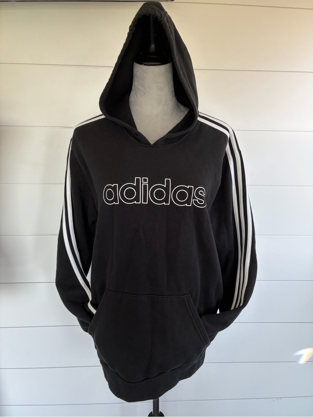 Adidas Hoodie Mens Black Spell Out 3 Stripes 
Sz Medium / 0255